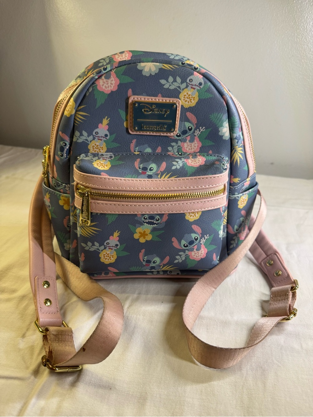 Disney Loungefly Stitch Pineapple Floral Mini Backpack in Blue and Pink